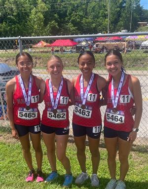 senior Imane Larhdiri, junior Jillian Kalbac, sophomore Kailey Lawrence, and freshman Bella Navarro-Sanchez - 2024 State